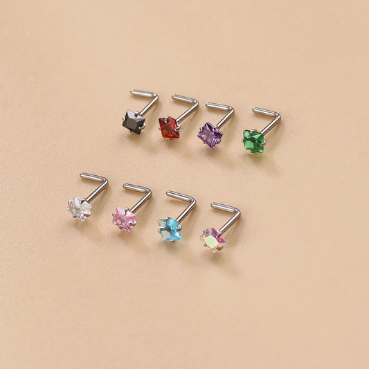 Fashion Geometric Stainless Steel Zircon Nose Studs 1 Piece