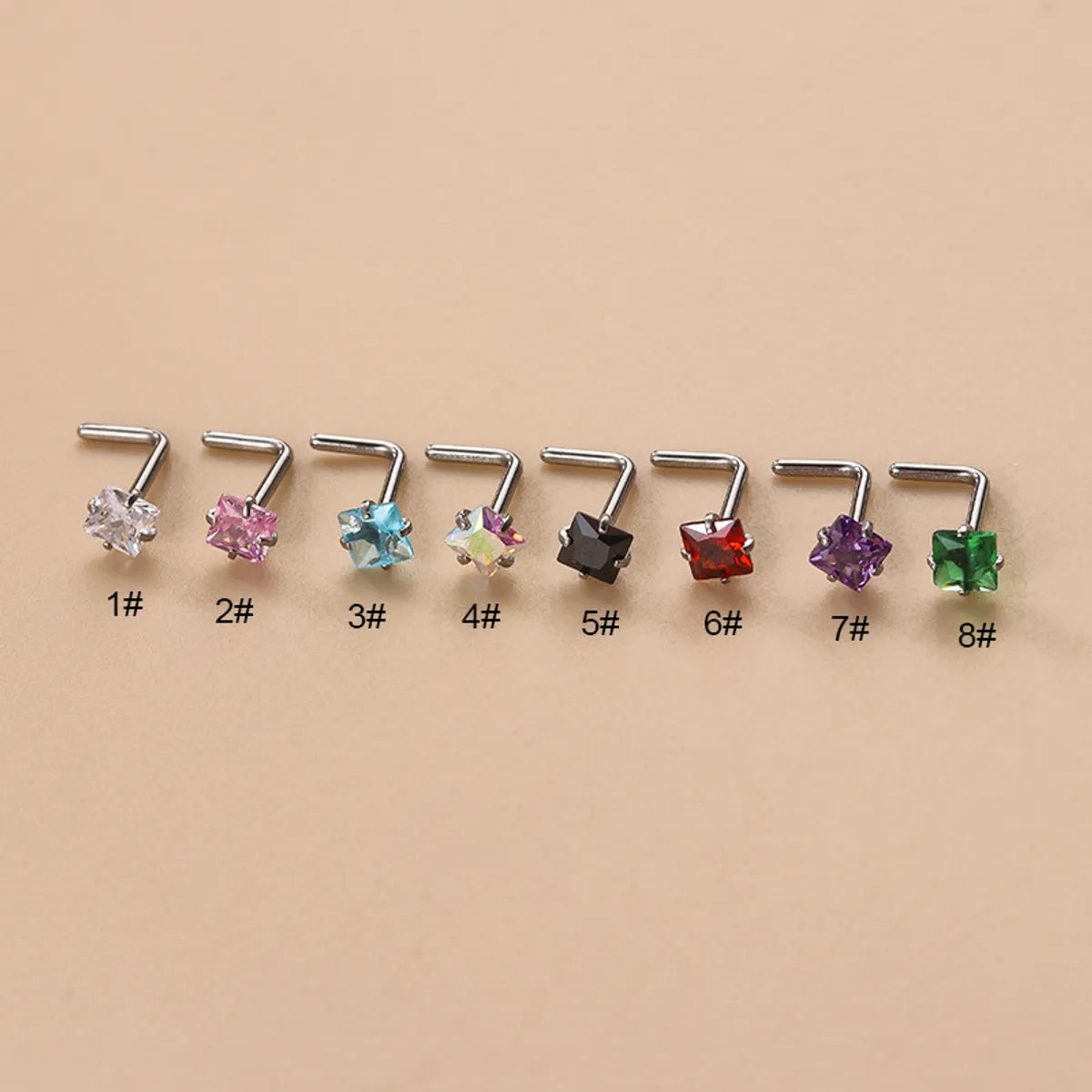 Fashion Geometric Stainless Steel Zircon Nose Studs 1 Piece