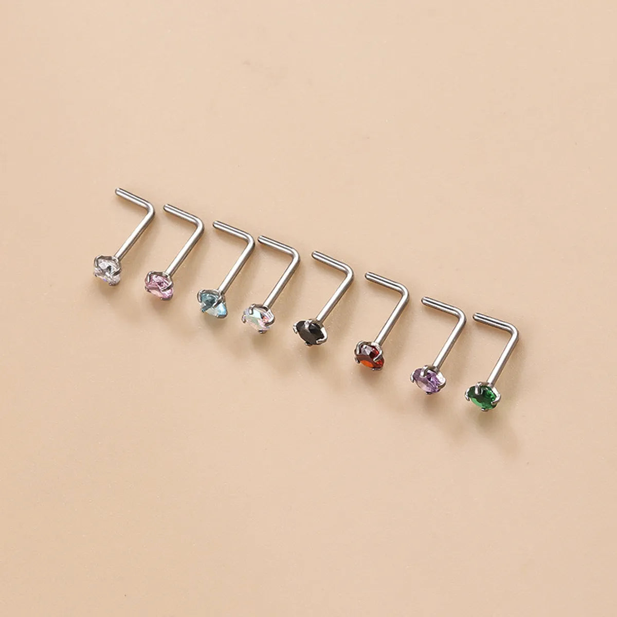 Fashion Geometric Stainless Steel Zircon Nose Studs 1 Piece