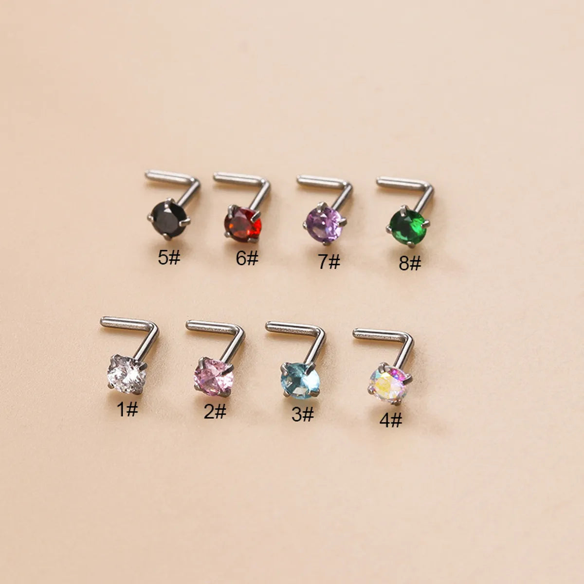 Fashion Geometric Stainless Steel Zircon Nose Studs 1 Piece