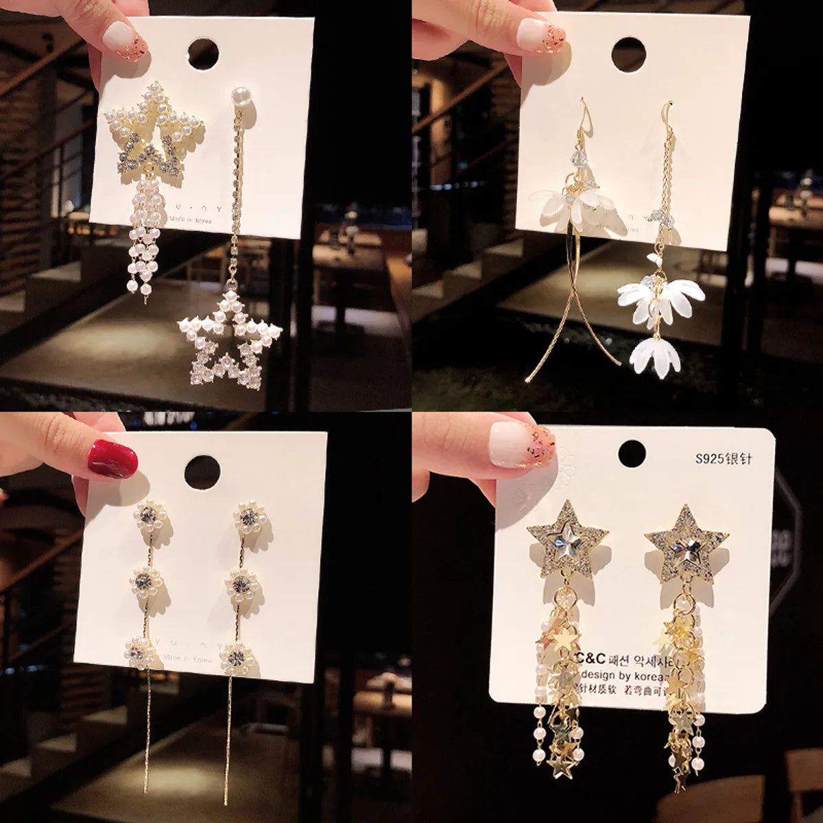 Fashion Geometric Star Flower Imitation Pearl Alloy Tassel Women's Drop Earrings 1 Pair