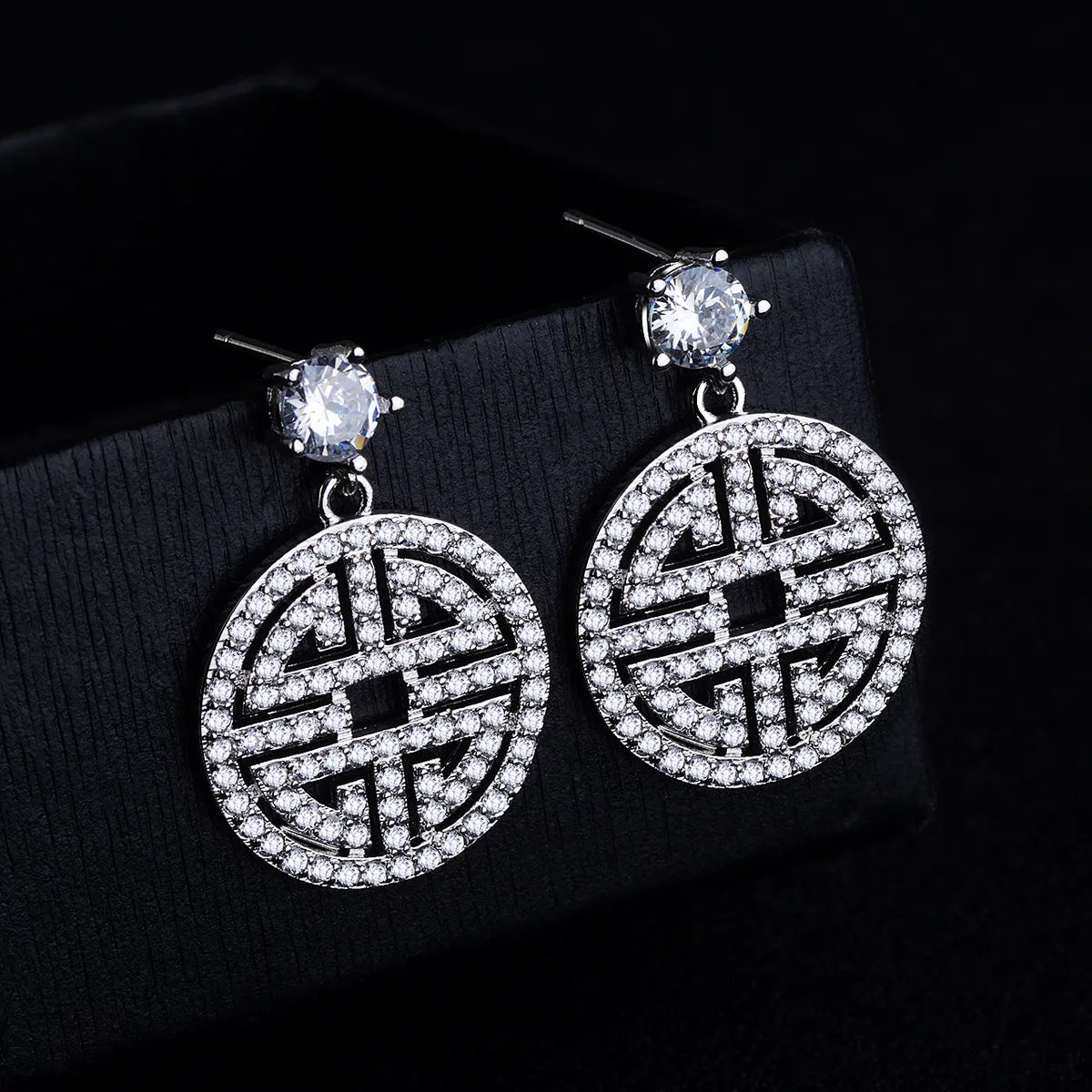 Fashion Geometric Sterling Silver Diamond Artificial Gemstones Earrings