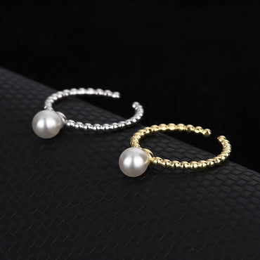 Fashion Geometric Sterling Silver Inlay Artificial Pearls Open Ring