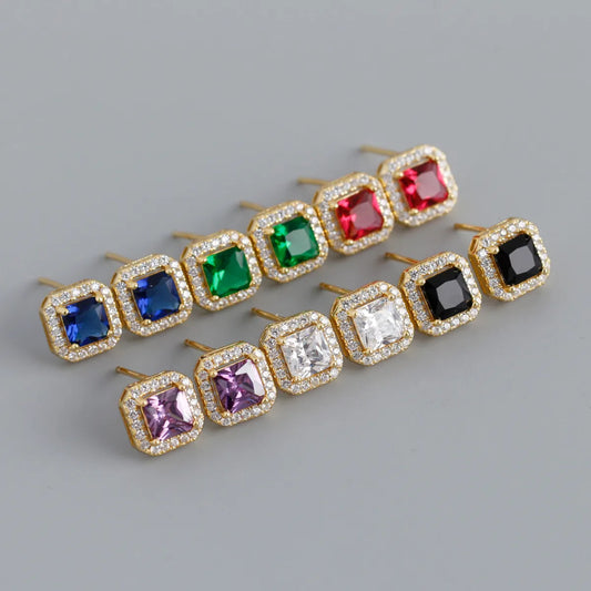 Fashion Geometric Sterling Silver Inlay Zircon Ear Studs 1 Pair