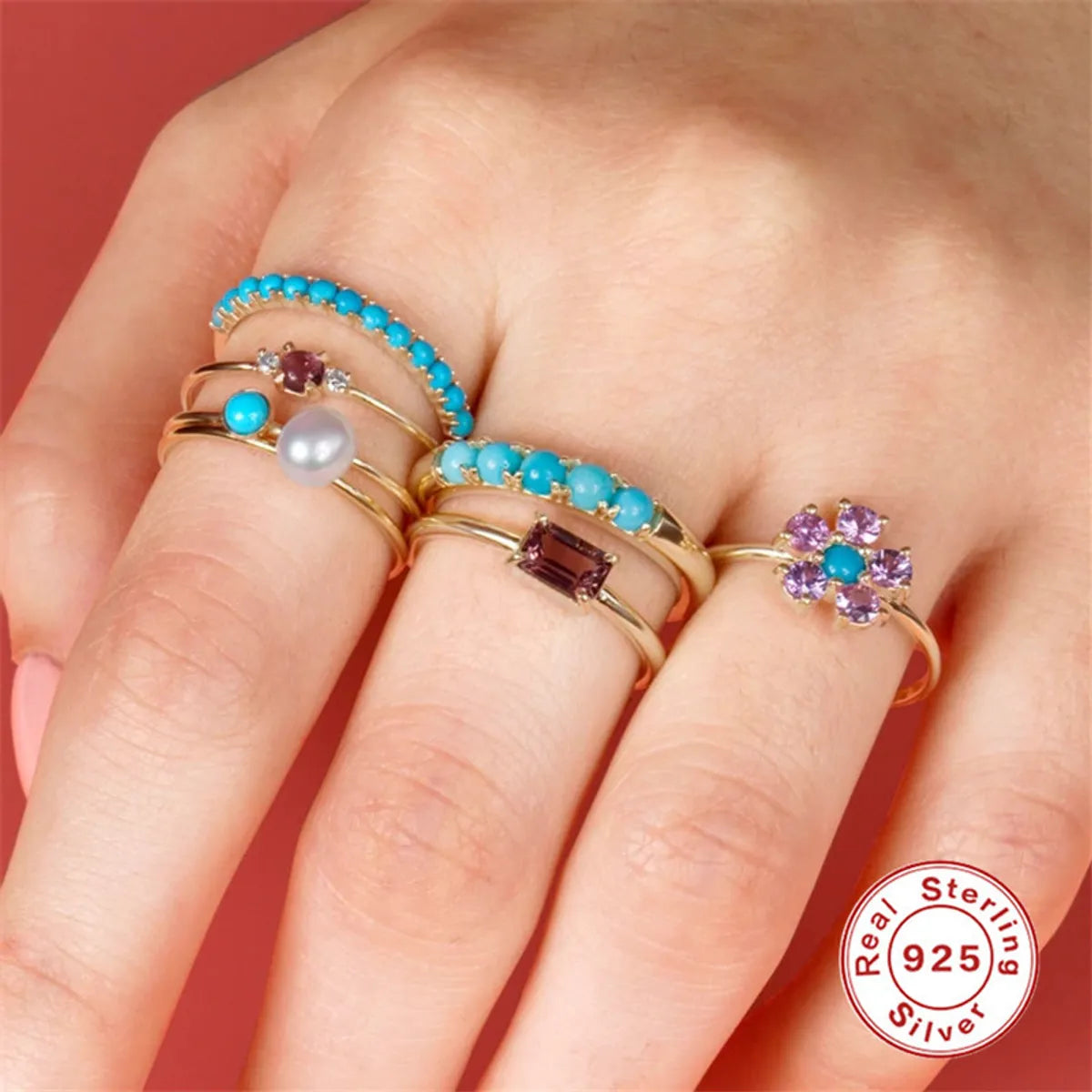 Fashion Geometric Sterling Silver Plating Turquoise Rings