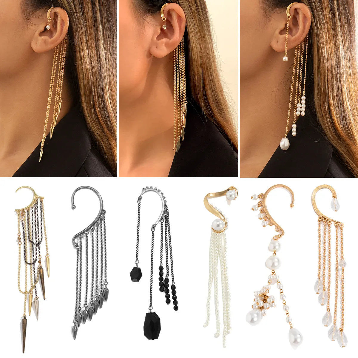 Fashion Geometric Tassel Alloy Copper Earrings Plating Arylic Artificial Pearl Copper Earrings