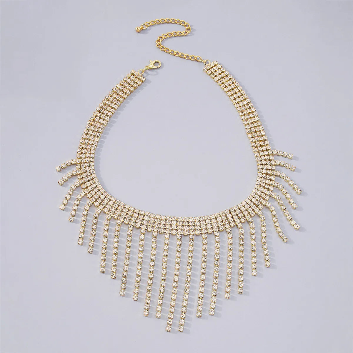 Fashion Geometric Tassel Full Rhinestone Alloy Necklace Wholesale