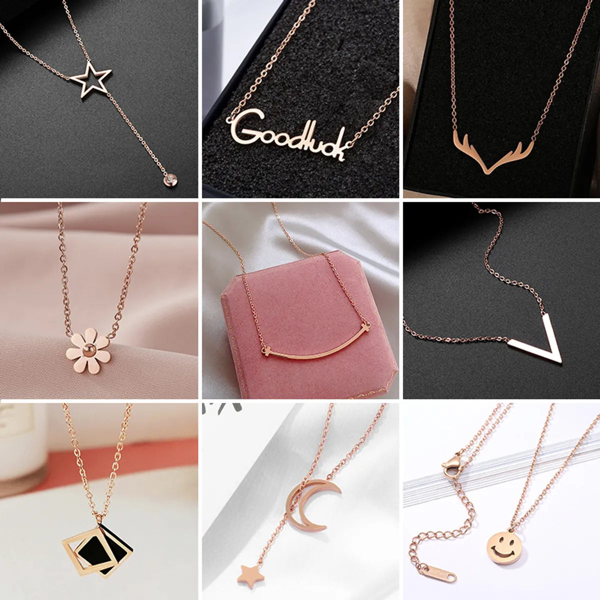 Fashion Geometric Titanium Steel Copper Plating Artificial Diamond Necklace