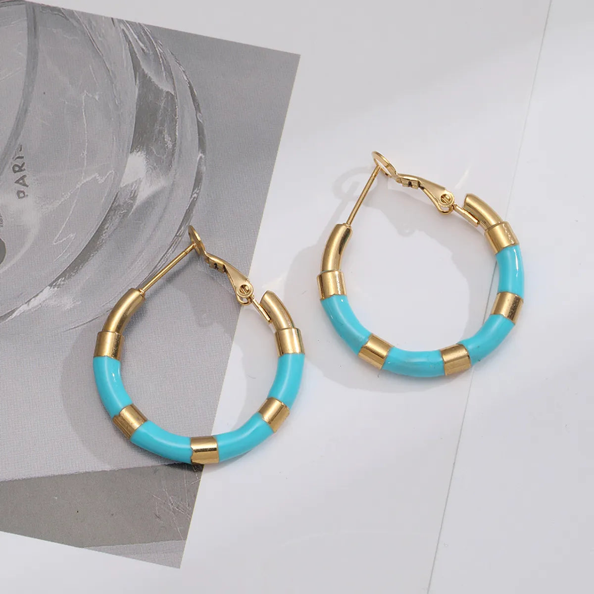 Fashion Geometric Titanium Steel Enamel Earrings 1 Pair