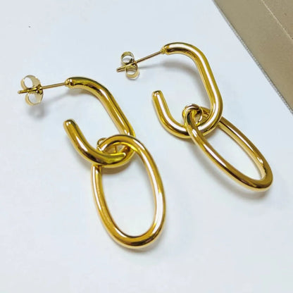 Fashion Geometric Titanium Steel Gold Plated Earrings 1 Pair