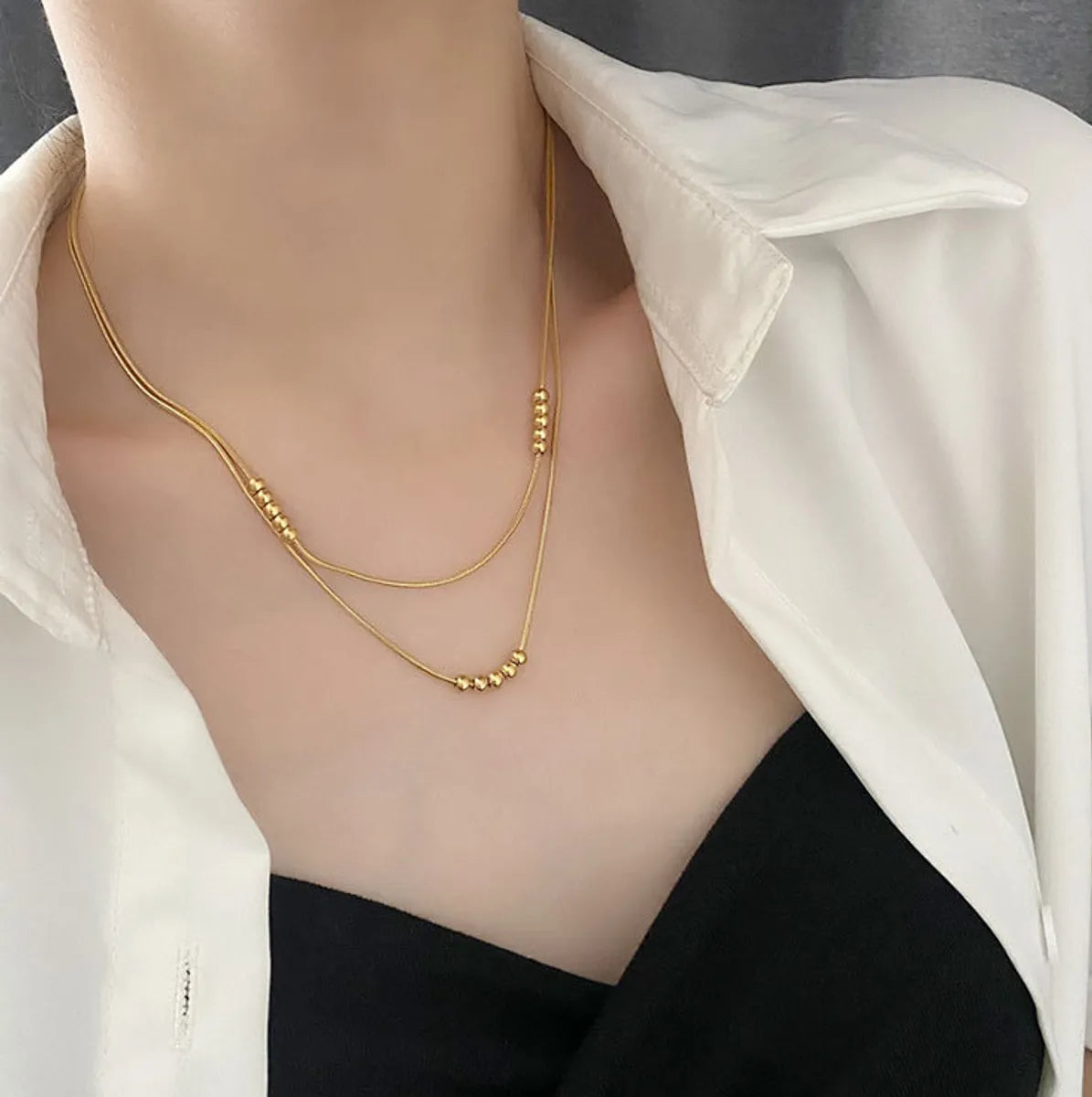 Fashion Geometric Titanium Steel Gold Plated Layered Necklaces