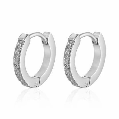 Fashion Geometric Titanium Steel Hoop Earrings Gold Plated Rhinestones Stainless Steel Earrings