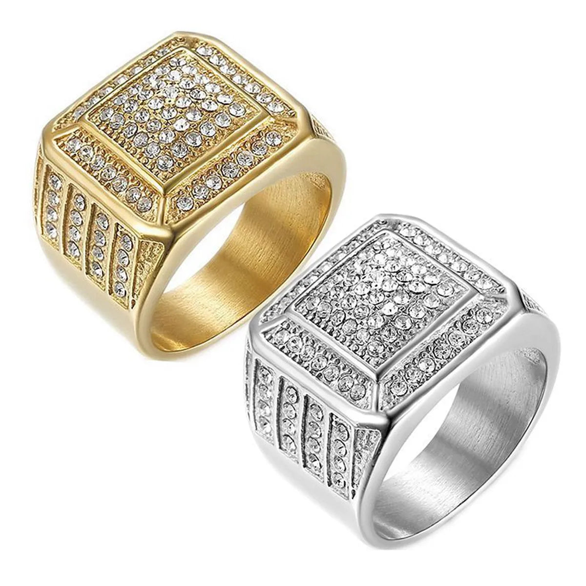 Fashion Geometric Titanium Steel Inlay Zircon Rings 1 Piece