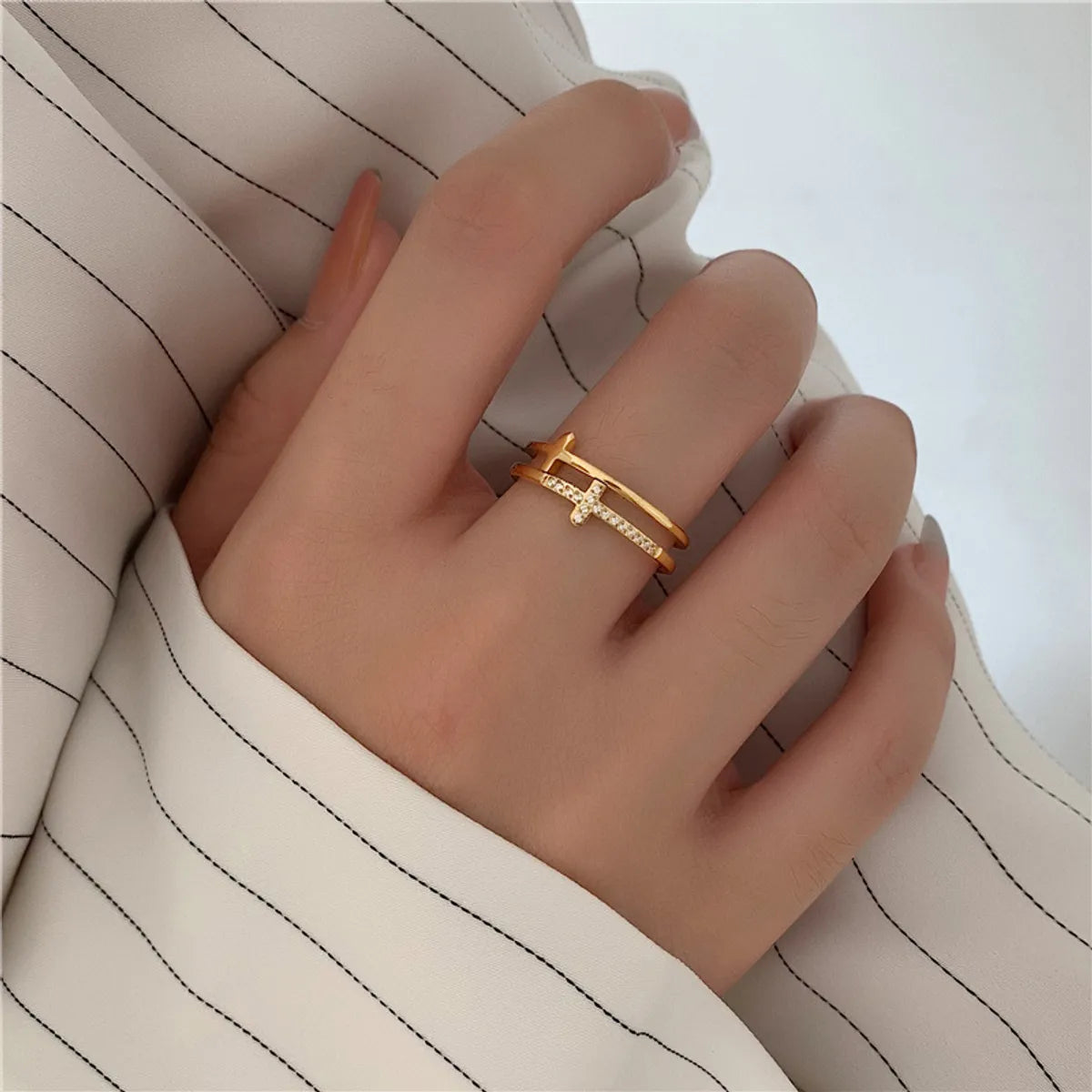 Fashion Geometric Titanium Steel Inlay Zircon Rings 1 Piece