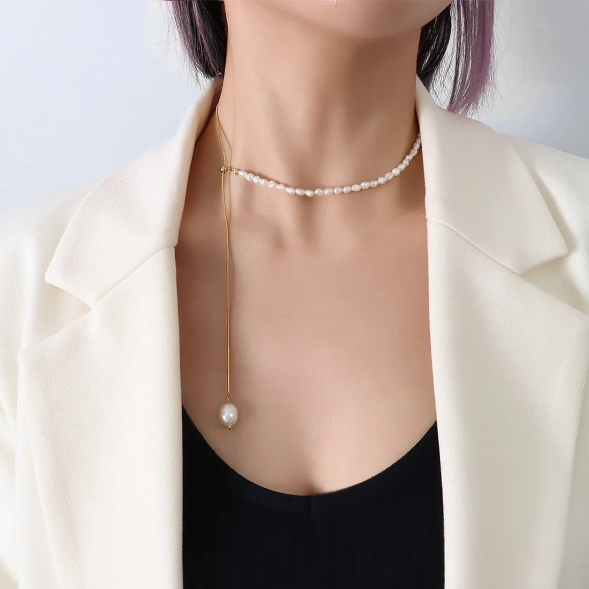 Fashion Geometric Titanium Steel Necklace Pearl Stainless Steel Necklaces