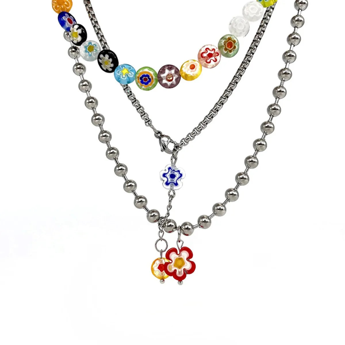 Fashion Geometric Titanium Steel Necklace Plating Colored Glaze Stainless Steel Necklaces