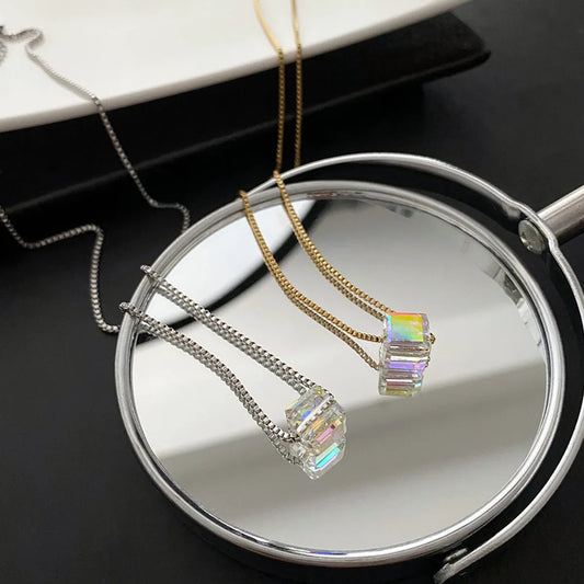 Fashion Geometric Plating Glass Titanium Steel Necklace