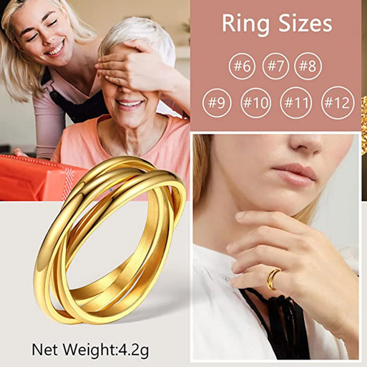 Fashion Geometric Titanium Steel Patchwork Rings 1 Piece