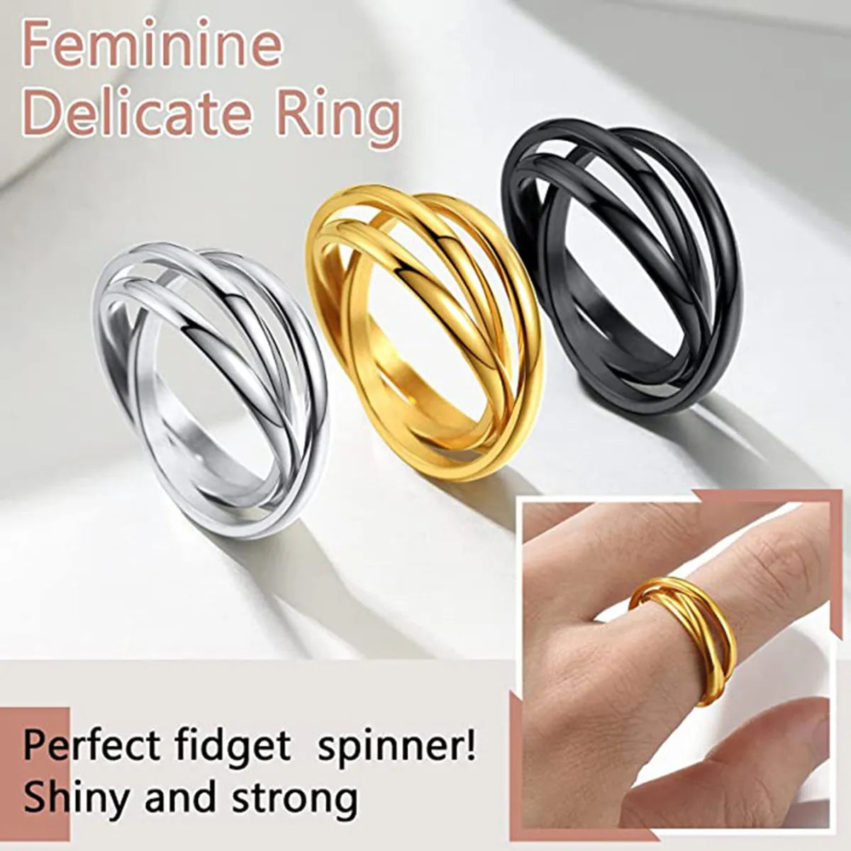 Fashion Geometric Titanium Steel Patchwork Rings 1 Piece