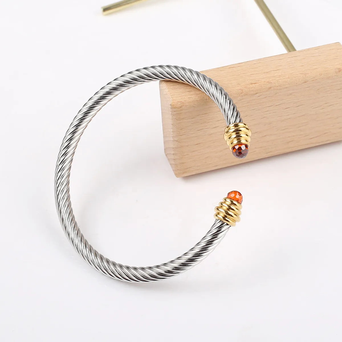 Fashion Geometric Titanium Steel Plating Artificial Crystal Bangle