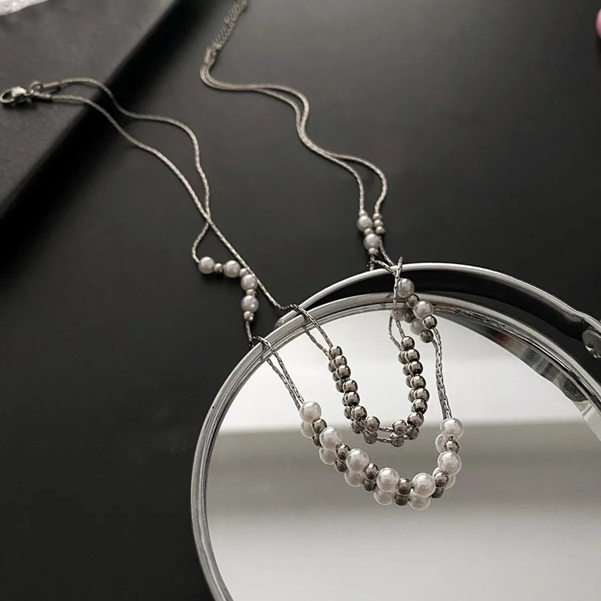 Fashion Geometric Titanium Steel Plating Artificial Pearls Layered Necklaces