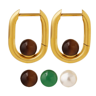 Fashion Geometric Titanium Steel Plating Artificial Pearls Natural Stone Earrings 1 Pair