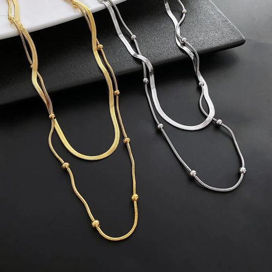 Fashion Geometric Titanium Steel Plating Layered Necklaces 1 Piece