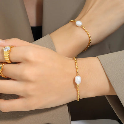 Fashion Geometric Titanium Steel Plating Pearl Bracelets