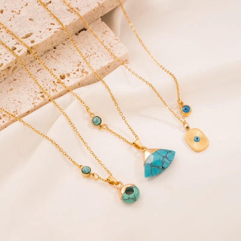 Fashion Geometric Titanium Steel Plating Turquoise Pendant Necklace 1 Piece