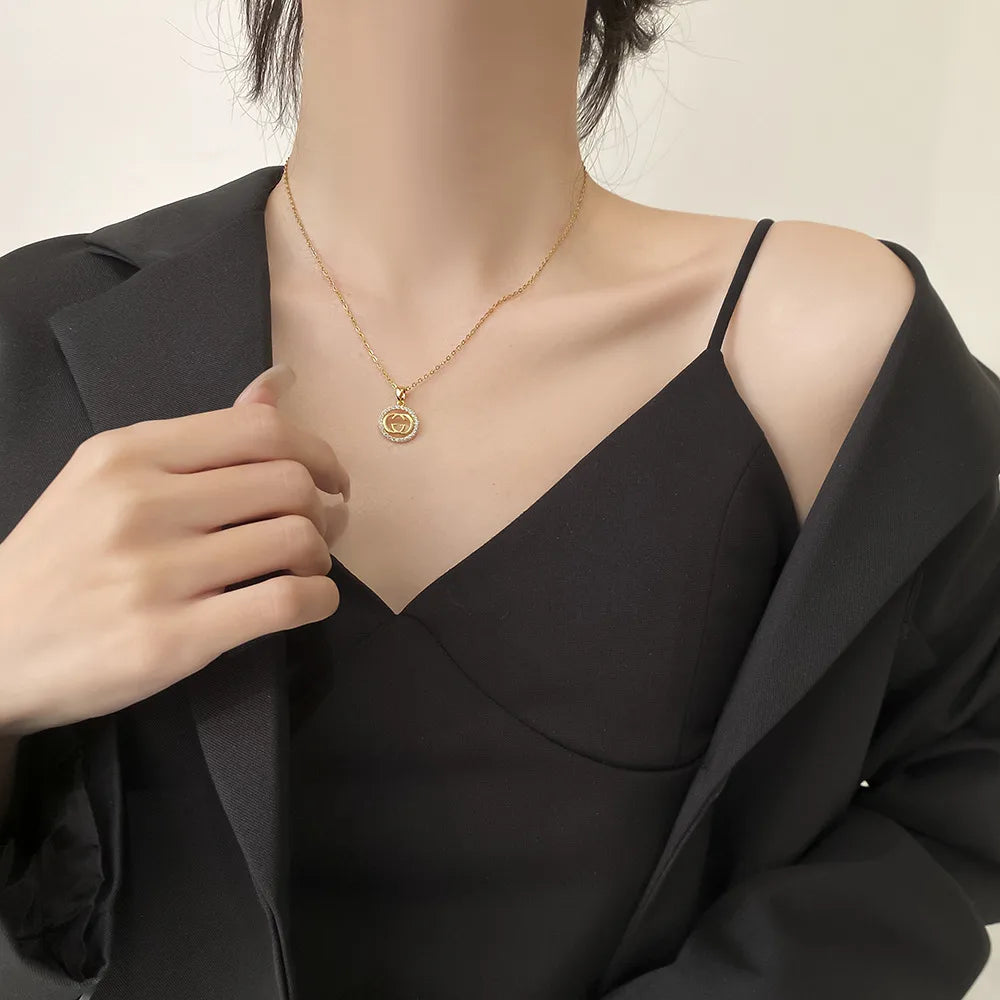 Fashion Geometric Titanium Steel Plating Zircon Necklace