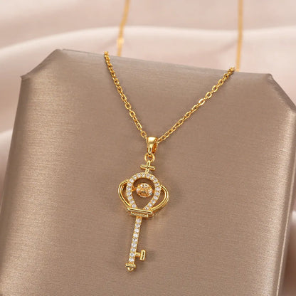 Fashion Geometric Titanium Steel Plating Zircon Necklace