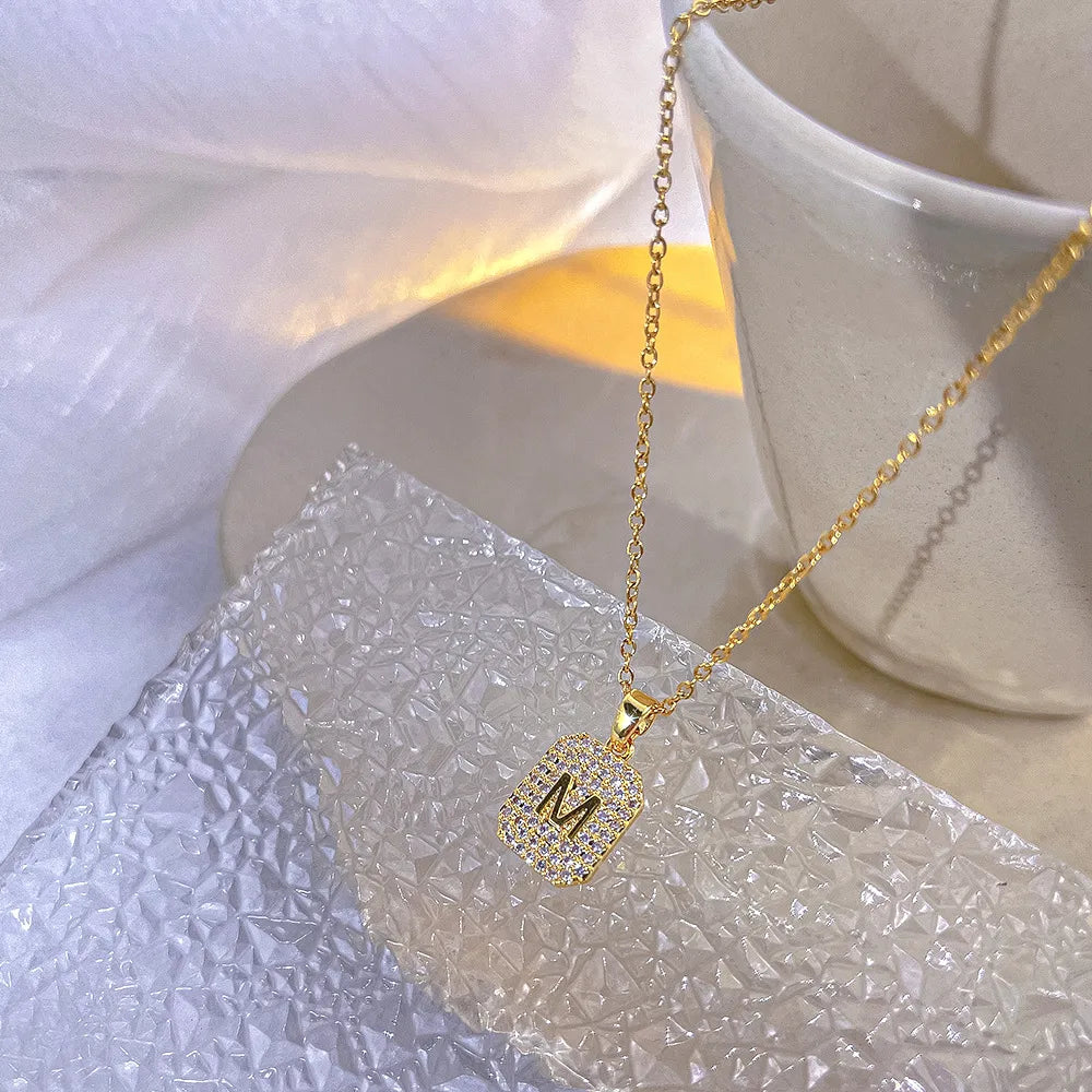 Fashion Geometric Titanium Steel Plating Zircon Necklace