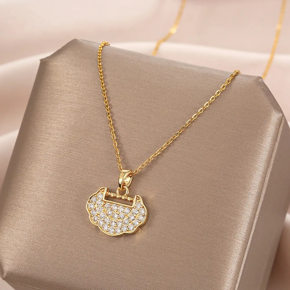 Fashion Geometric Titanium Steel Plating Zircon Necklace