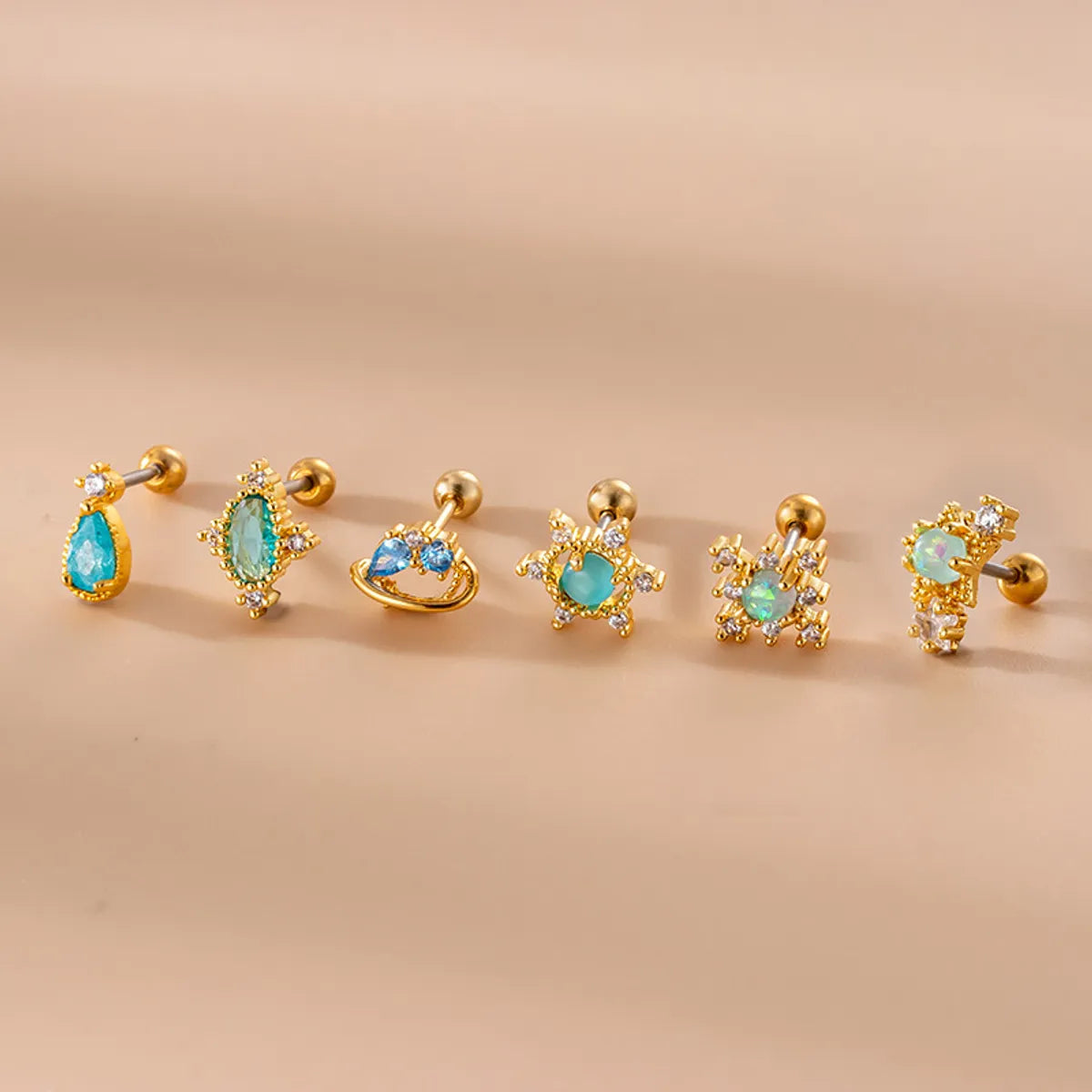 Fashion Geometric Water Droplets Metal Inlaid Zircon Ear Studs 1 Piece