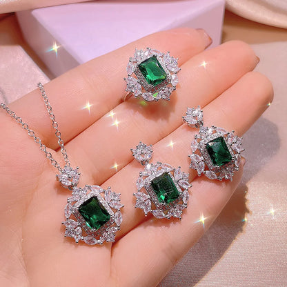 Fashion Geometric White Copper Inlay Zircon Women's Rings Earrings Necklace 1 Set