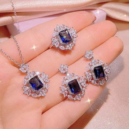 Fashion Geometric White Copper Inlay Zircon Women's Rings Earrings Necklace 1 Set