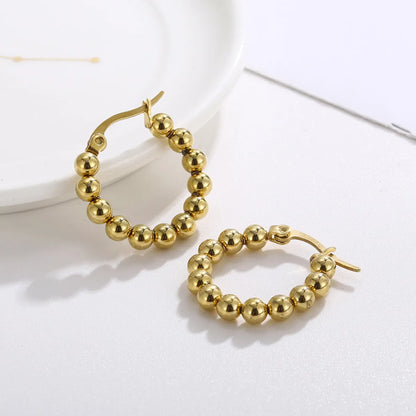 Fashion Gold Bead Circle Earrings Retro Stainless Steel Earrings