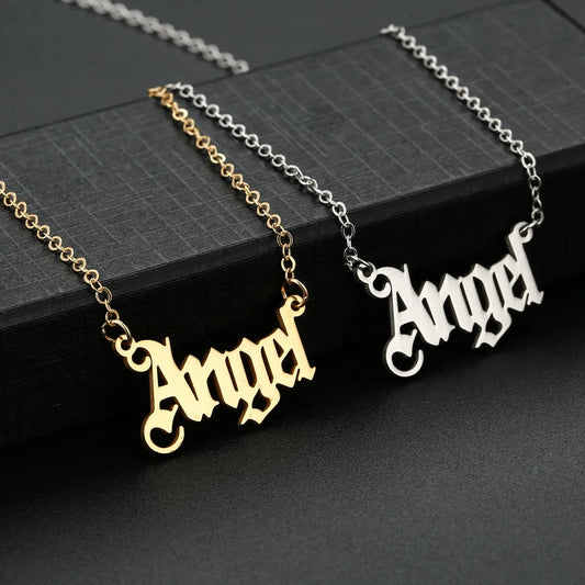 Fashion Gold Letter Angel Clavicle Chain Stainless Steel Necklace