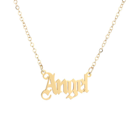 Fashion Gold Letter Angel Clavicle Chain Stainless Steel Necklace