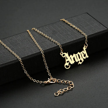 Fashion Gold Letter Angel Clavicle Chain Stainless Steel Necklace