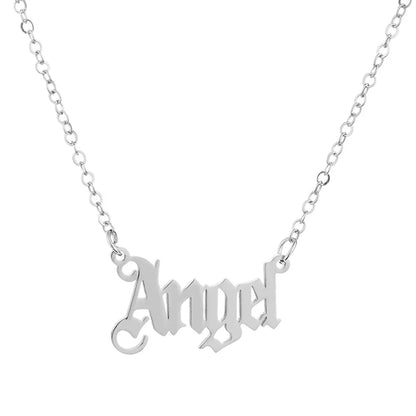 Fashion Gold Letter Angel Clavicle Chain Stainless Steel Necklace