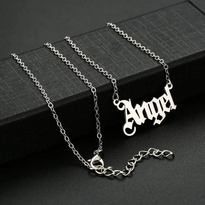 Fashion Gold Letter Angel Clavicle Chain Stainless Steel Necklace