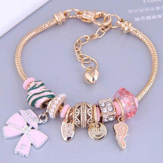 Fashion Gold Metal Simple Bow Multi-Element Pendant Bracelet