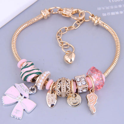 Fashion Gold Metal Simple Bow Multi-Element Pendant Bracelet