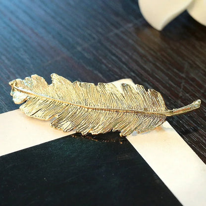 Fashion Golden Feather Leaf Hairpin