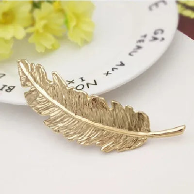 Fashion Golden Feather Leaf Hairpin