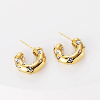 Fashion Golden Geometric C-shaped Inlaid Zircon Copper Stud Earrings Wholesale