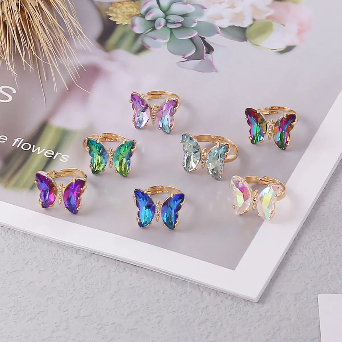 Fashion Gradient Butterfly Copper Adjustable Ring