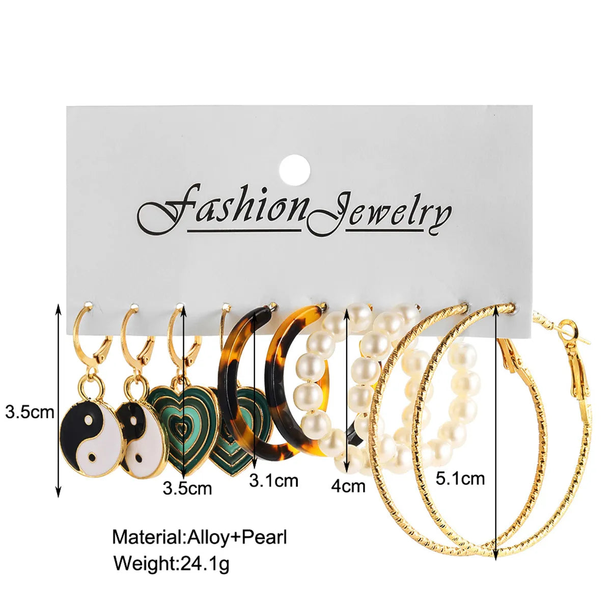 Fashion Green Dripping Oil Heart-shaped Pendant Alloy Earrings Set