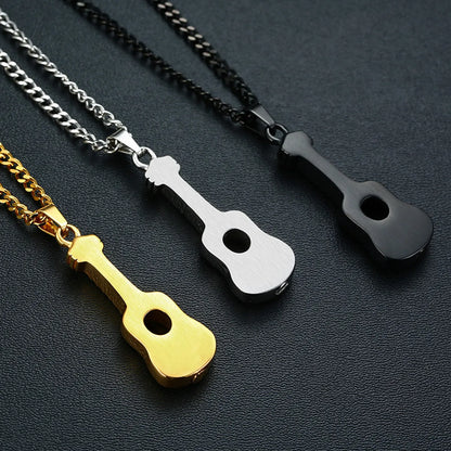 Fashion Guitar Titanium Steel Pendant Necklace Plating Stainless Steel Necklaces